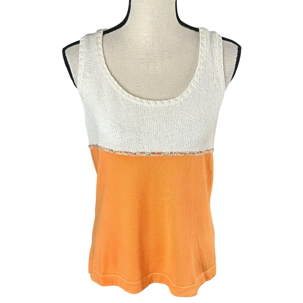 AMINA RUBINACCI Knit Sleeveless Cotton Tank Top in Ivory Orange Sz 48(L)
